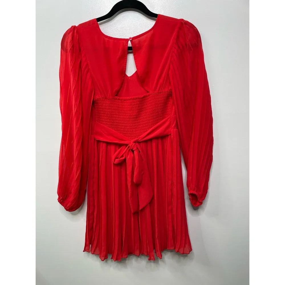 Jessica Simpson Pleated Smocked Long Sleeve Mini Dress Red Holiday‎ Christmas